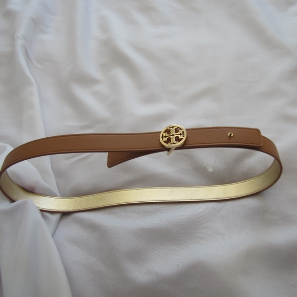 Tory Burch Accessories - Tory Burch M Reversible Leather Belt Gold Tan